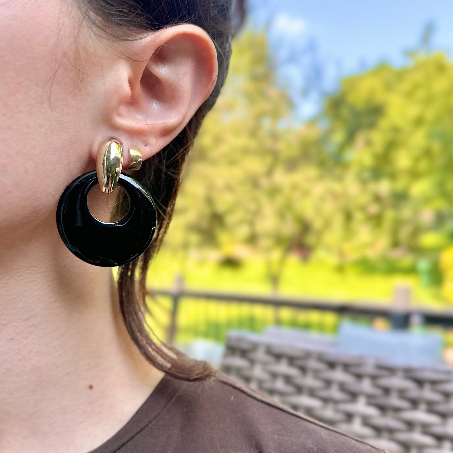 Estate Yellow Gold-Tone Omega Back Earrings