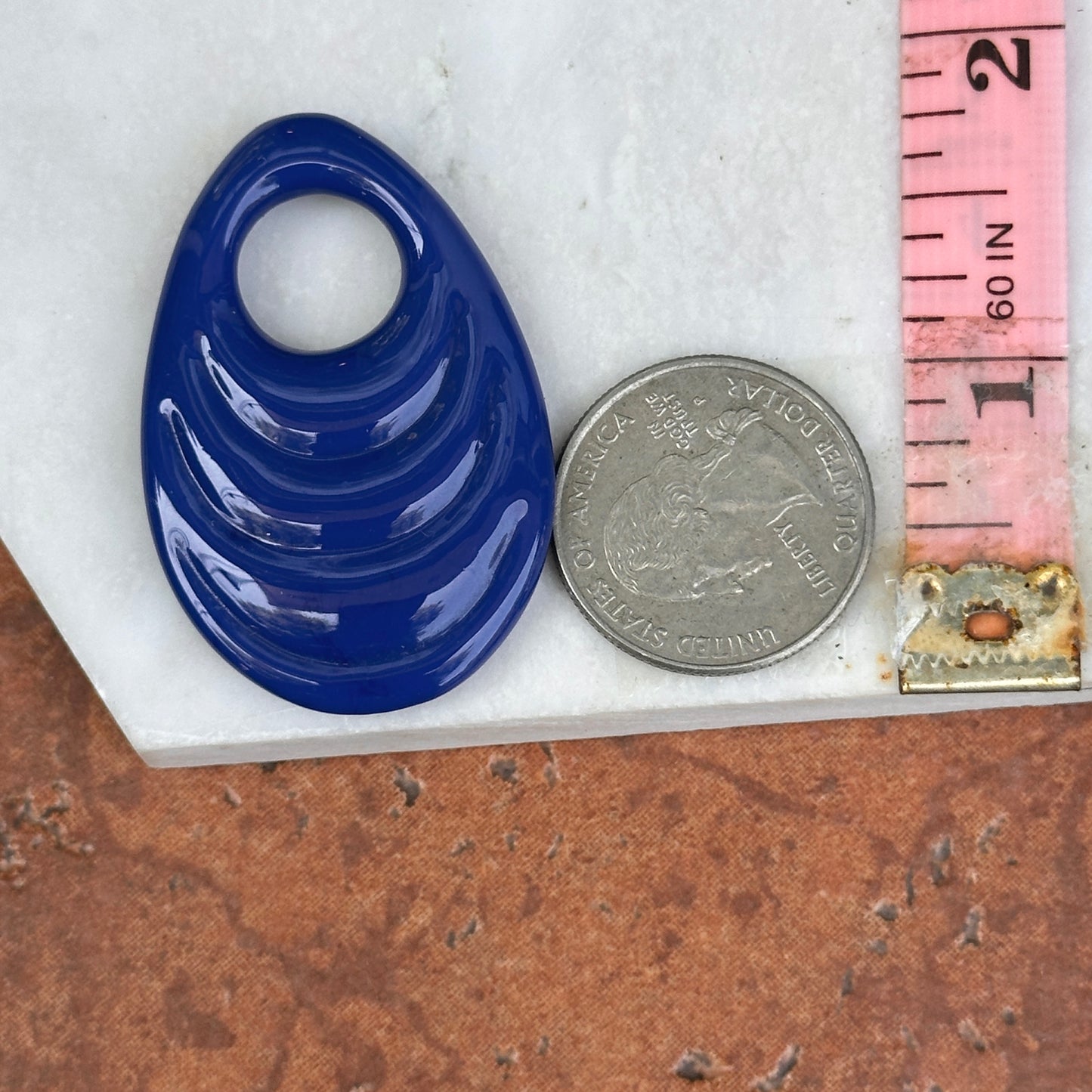 Vintage Royal Blue Glass Ribbed Oval Earring Charms