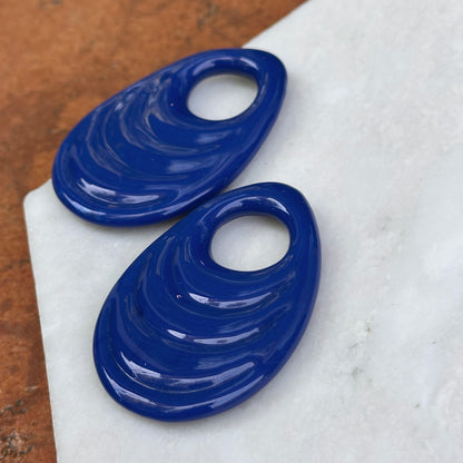 Vintage Royal Blue Glass Ribbed Oval Earring Charms