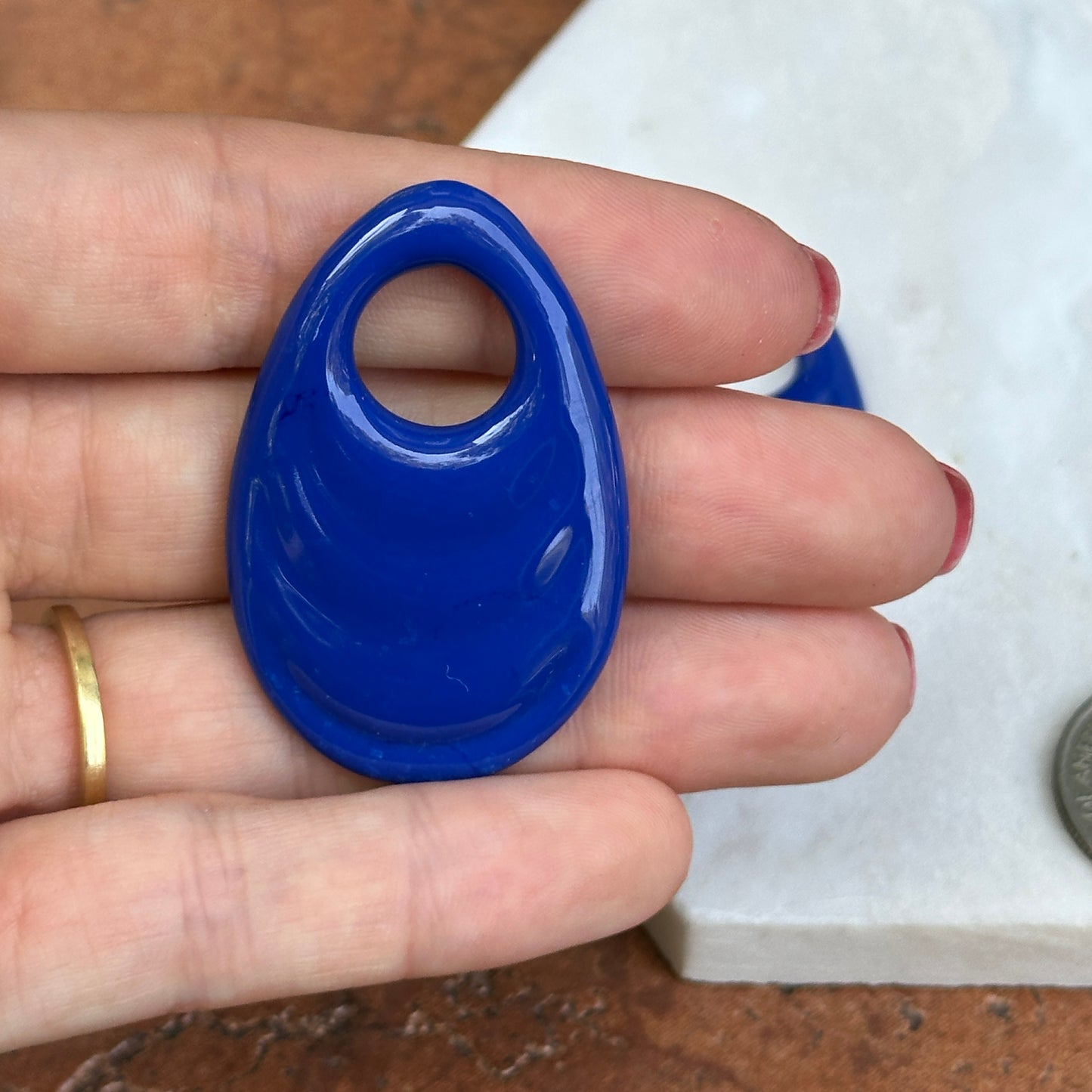 Vintage Royal Blue Glass Ribbed Oval Earring Charms