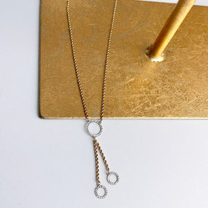 10KT White Gold + Yellow Gold Circle Link Lariat Necklace
