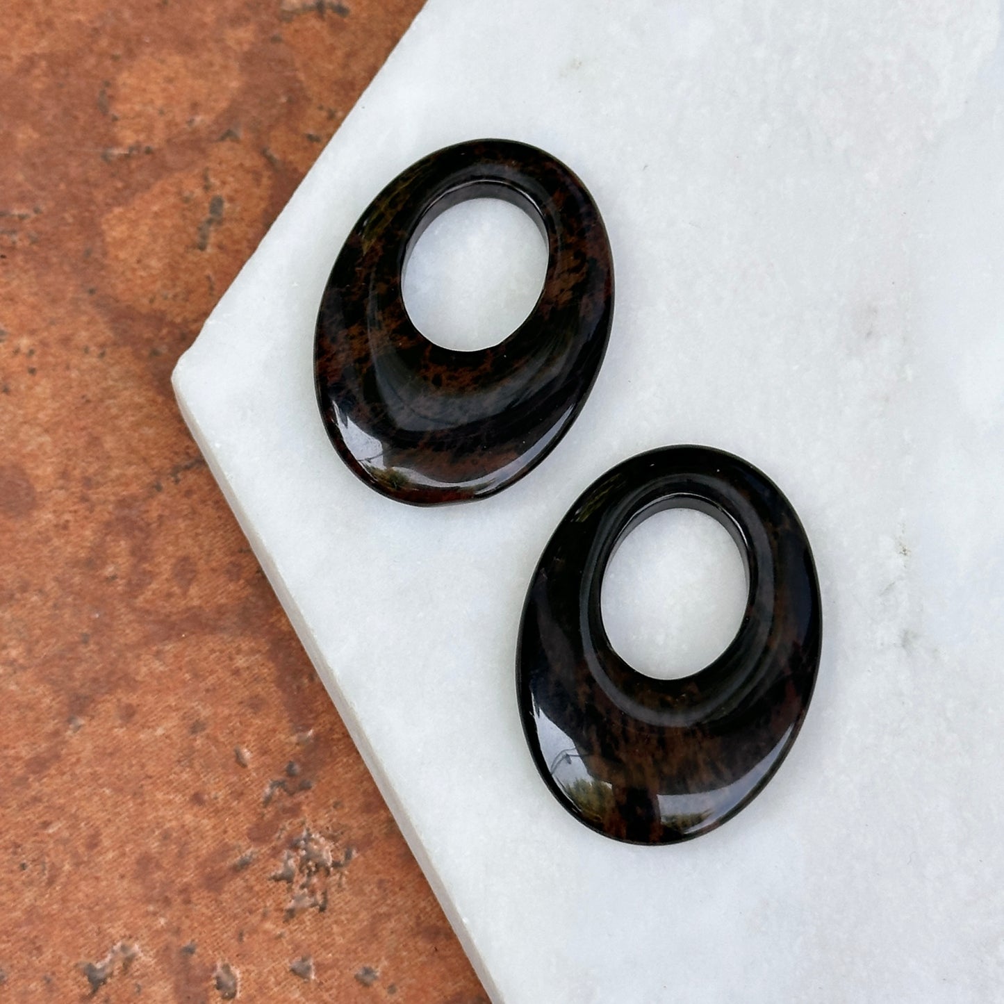 Vintage Brown Black Jasper Oval Earring Charms
