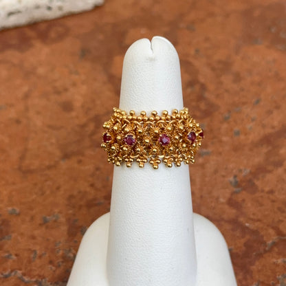 Estate 14KT Yellow Gold Byzantine Ruby Stretch Band Ring