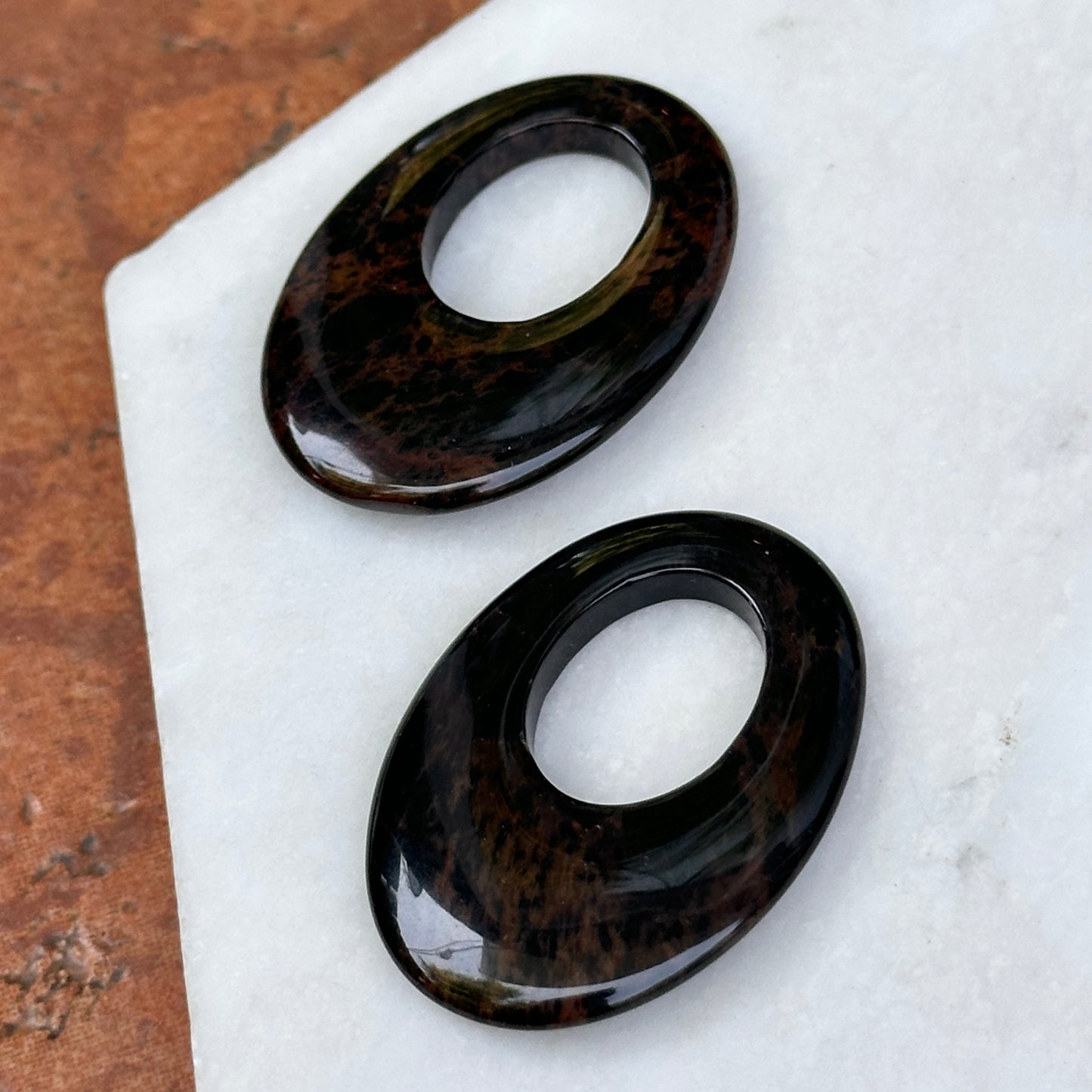 Vintage Brown Black Jasper Oval Earring Charms