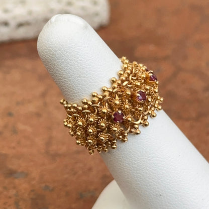 Estate 14KT Yellow Gold Byzantine Ruby Stretch Band Ring