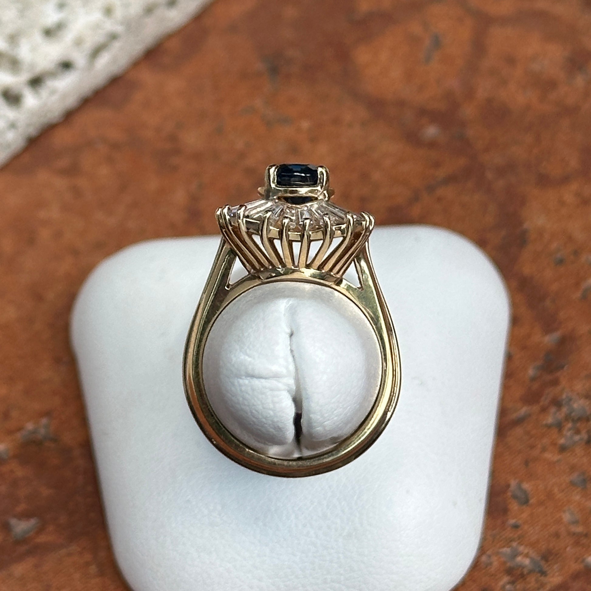 Estate 14KT Yellow Gold Oval Sapphire + Baguette Diamond Halo Ring - LSJ
