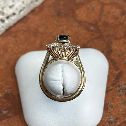 Estate 14KT Yellow Gold Oval Sapphire + Baguette Diamond Halo Ring - LSJ