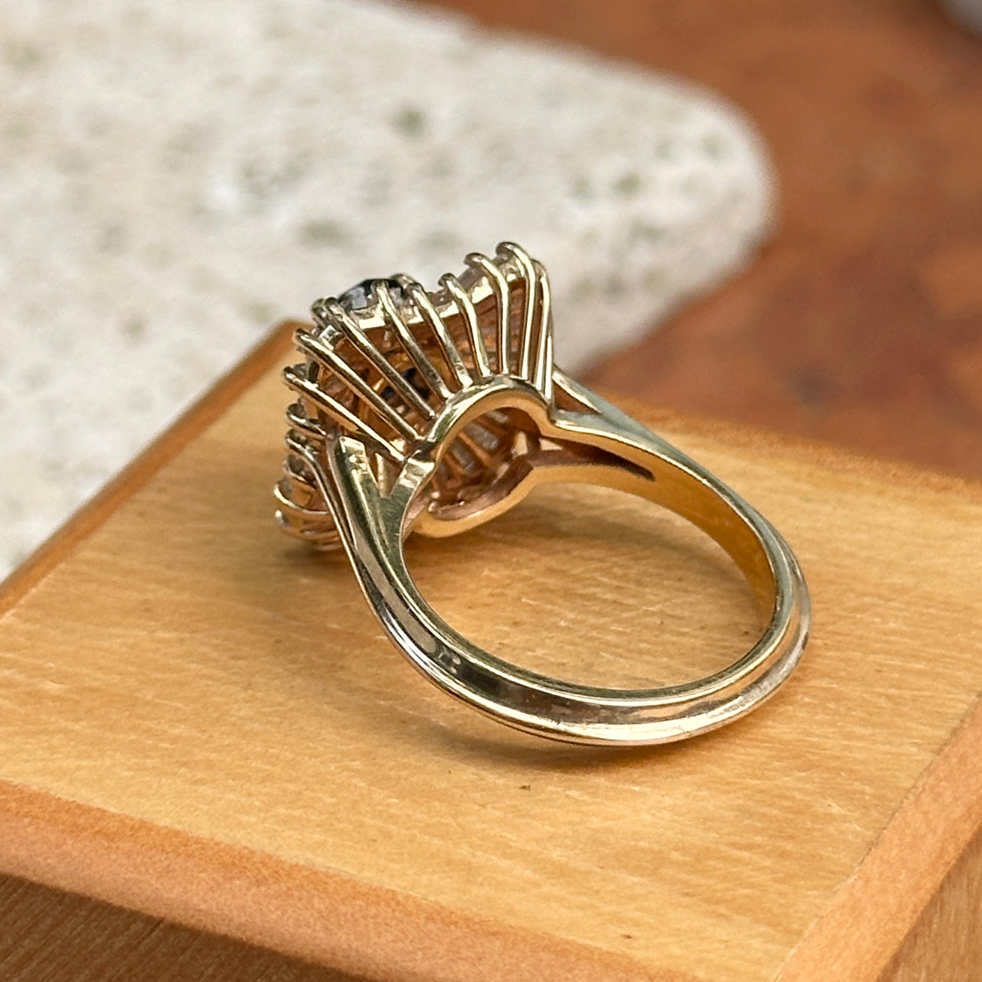 Estate 14KT Yellow Gold Oval Sapphire + Baguette Diamond Halo Ring - LSJ