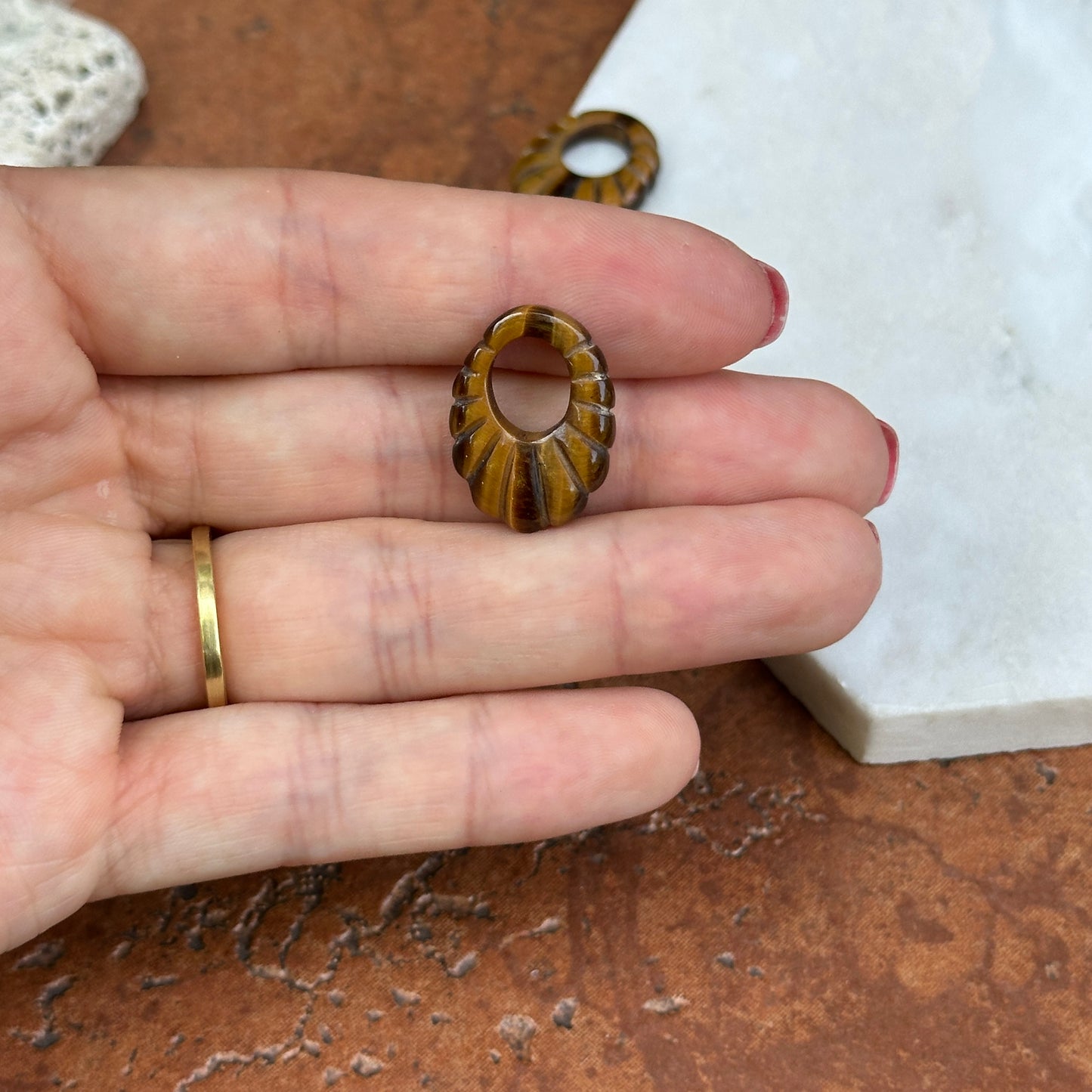 Tiger Eye Oval Fluted Earring Charms