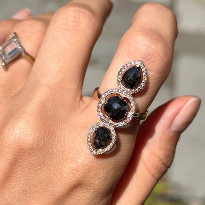 14KT Rose Gold Paul Klecka Triple Black Diamond Halo Ring