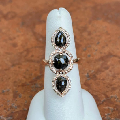 14KT Rose Gold Paul Klecka Triple Black Diamond Halo Ring