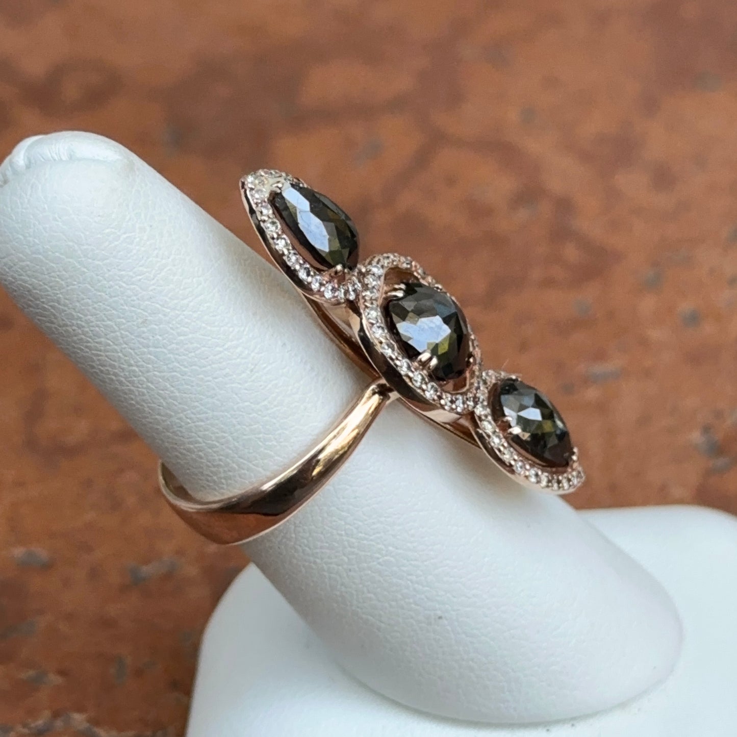 14KT Rose Gold Paul Klecka Triple Black Diamond Halo Ring