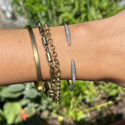 10KT White Gold Diamond Open Cuff Beaded Bracelet