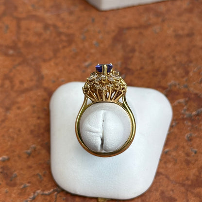Estate 18KT Yellow Gold Pear Tanzanite + Multi Shape Diamond Cluster Ring