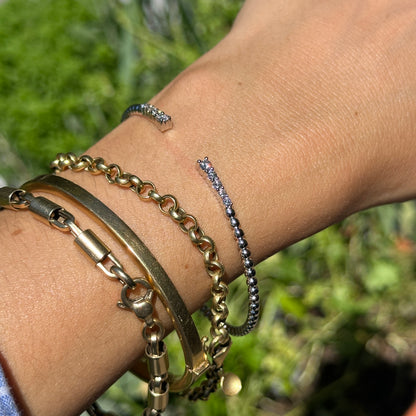 10KT White Gold Diamond Flexible Beaded Cuff Bangle Bracelet