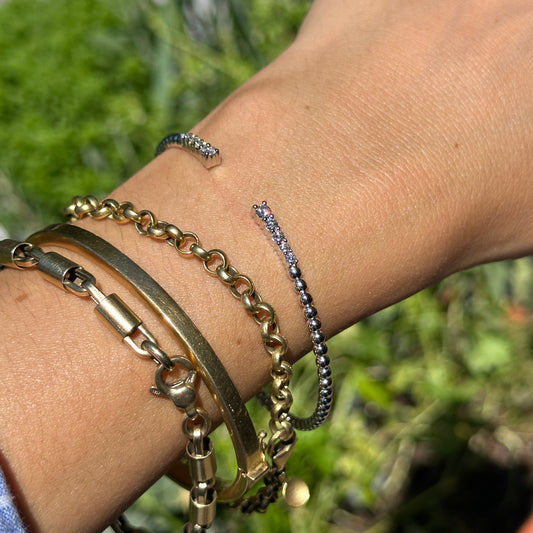10KT White Gold Diamond Flexible Beaded Cuff Bangle Bracelet