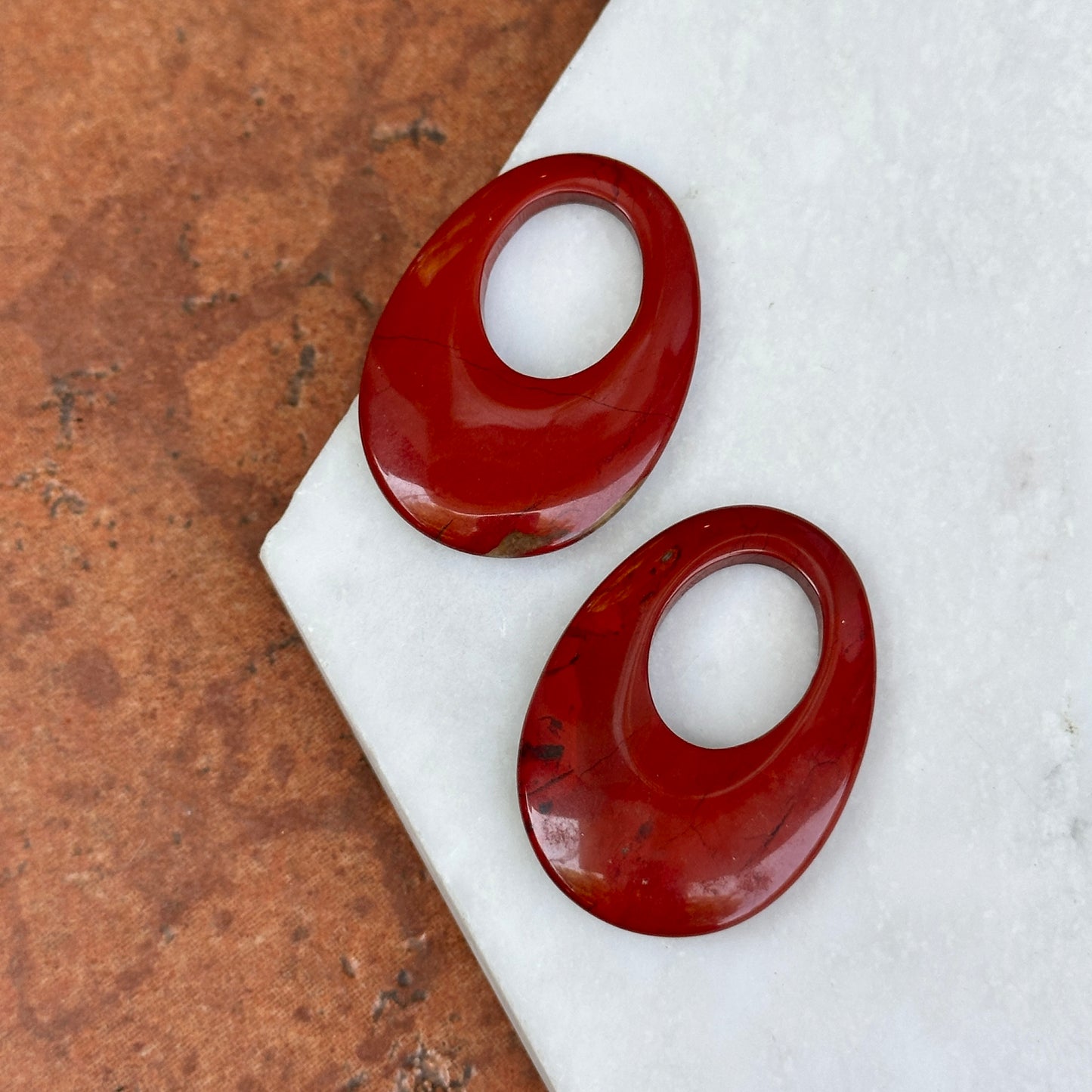 Red Rust Jasper Oval Earring Charms