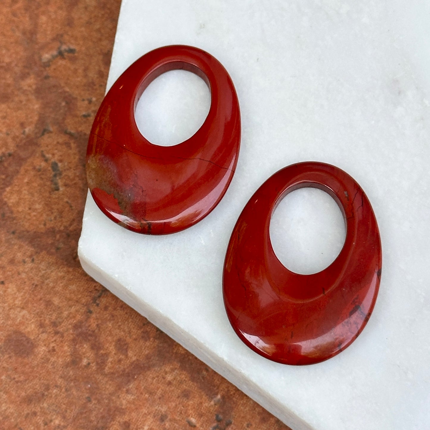 Red Rust Jasper Oval Earring Charms