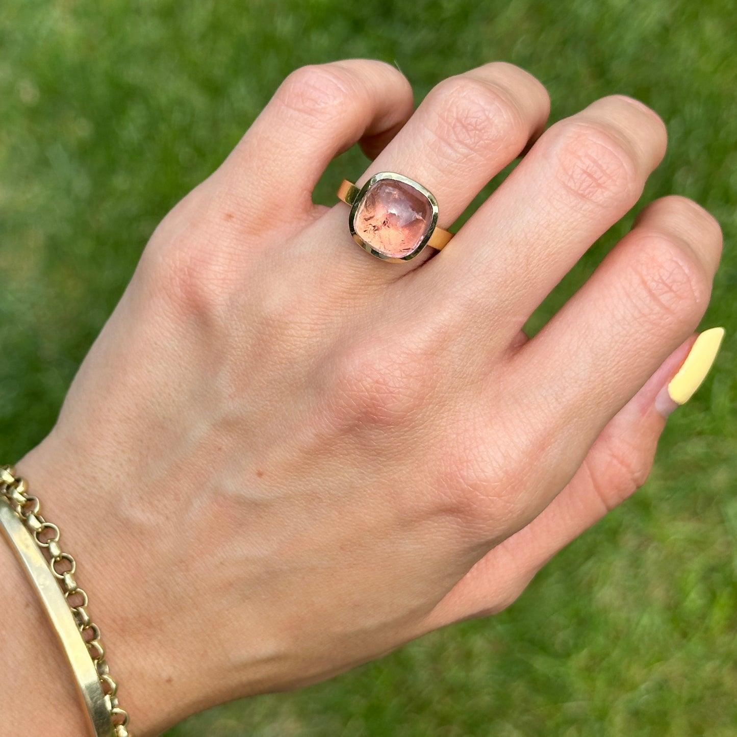 Estate 18KT Yellow Gold Bezel Cushion-Cut Pink Tourmaline Ring