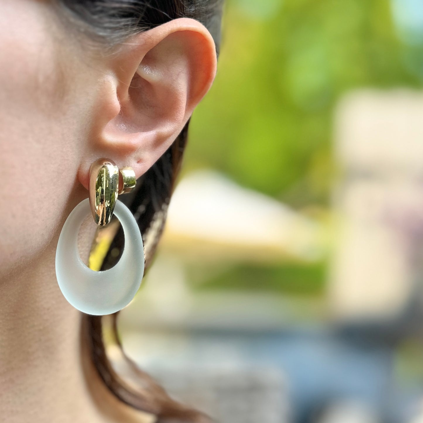 Estate Frosted Crystal Oval Earring Charms