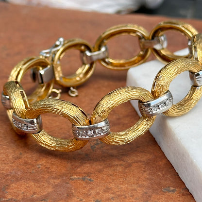 Estate 14KT Yellow Gold Mid Century Matte Oval Diamond Links Bracelet