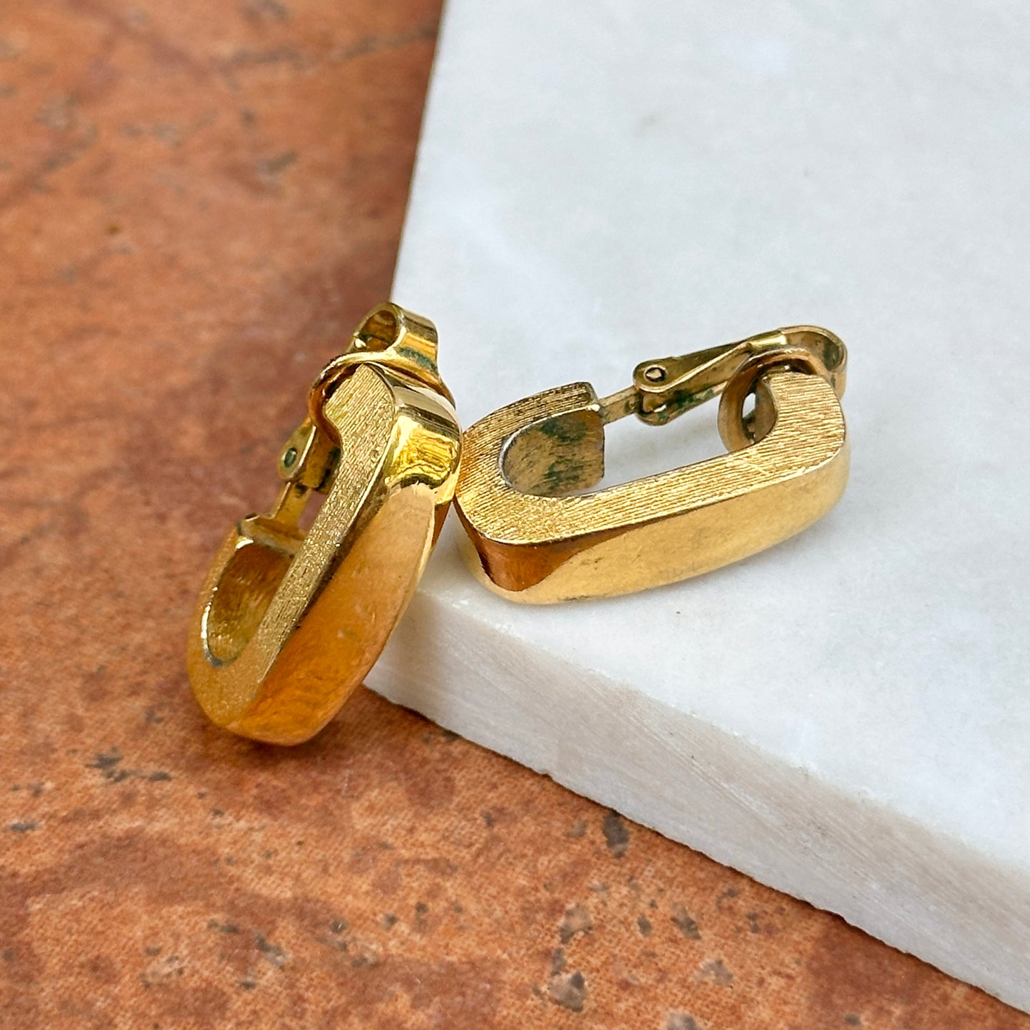 Estate Gold-Tone Half Hoop Clip Back Earrings