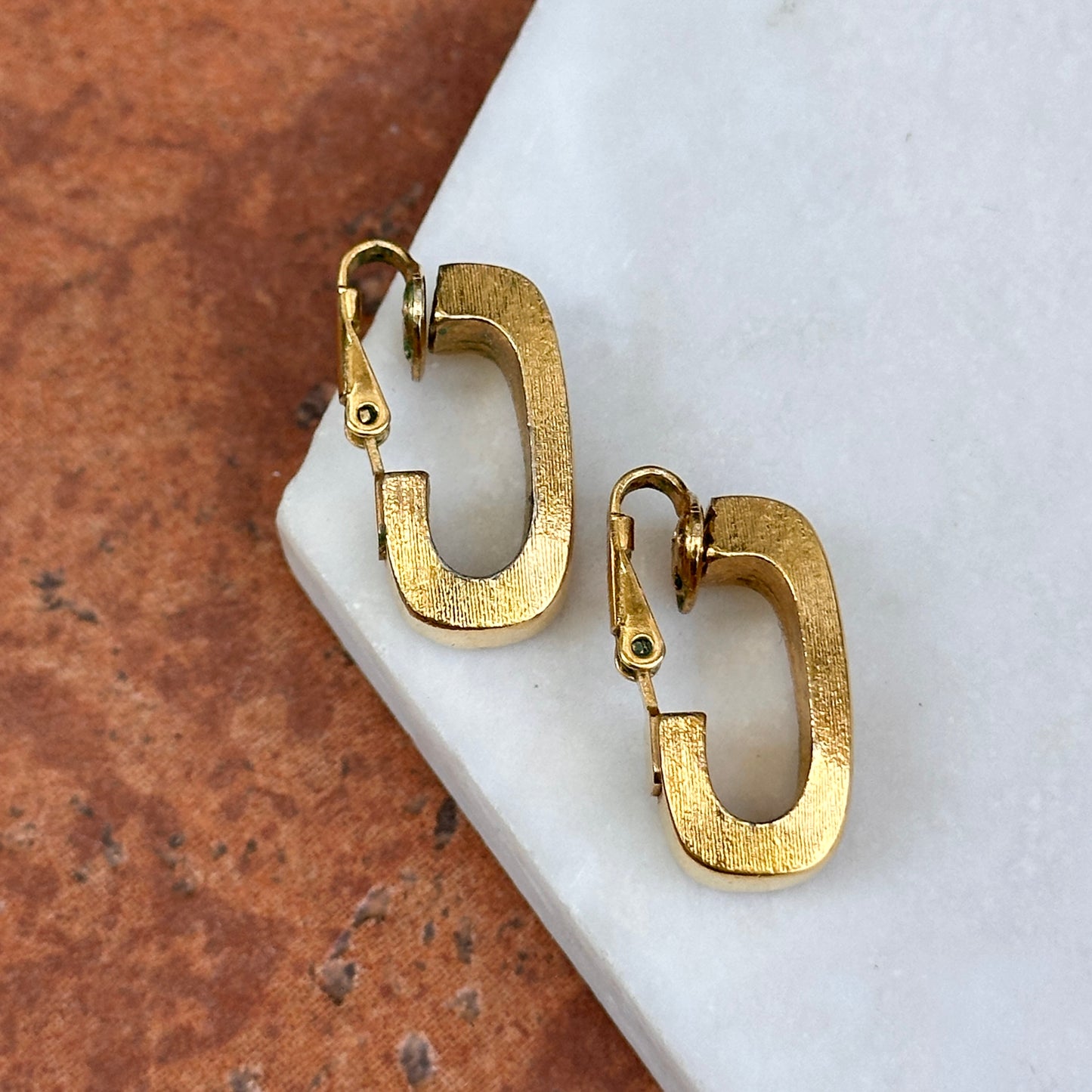 Estate Gold-Tone Half Hoop Clip Back Earrings