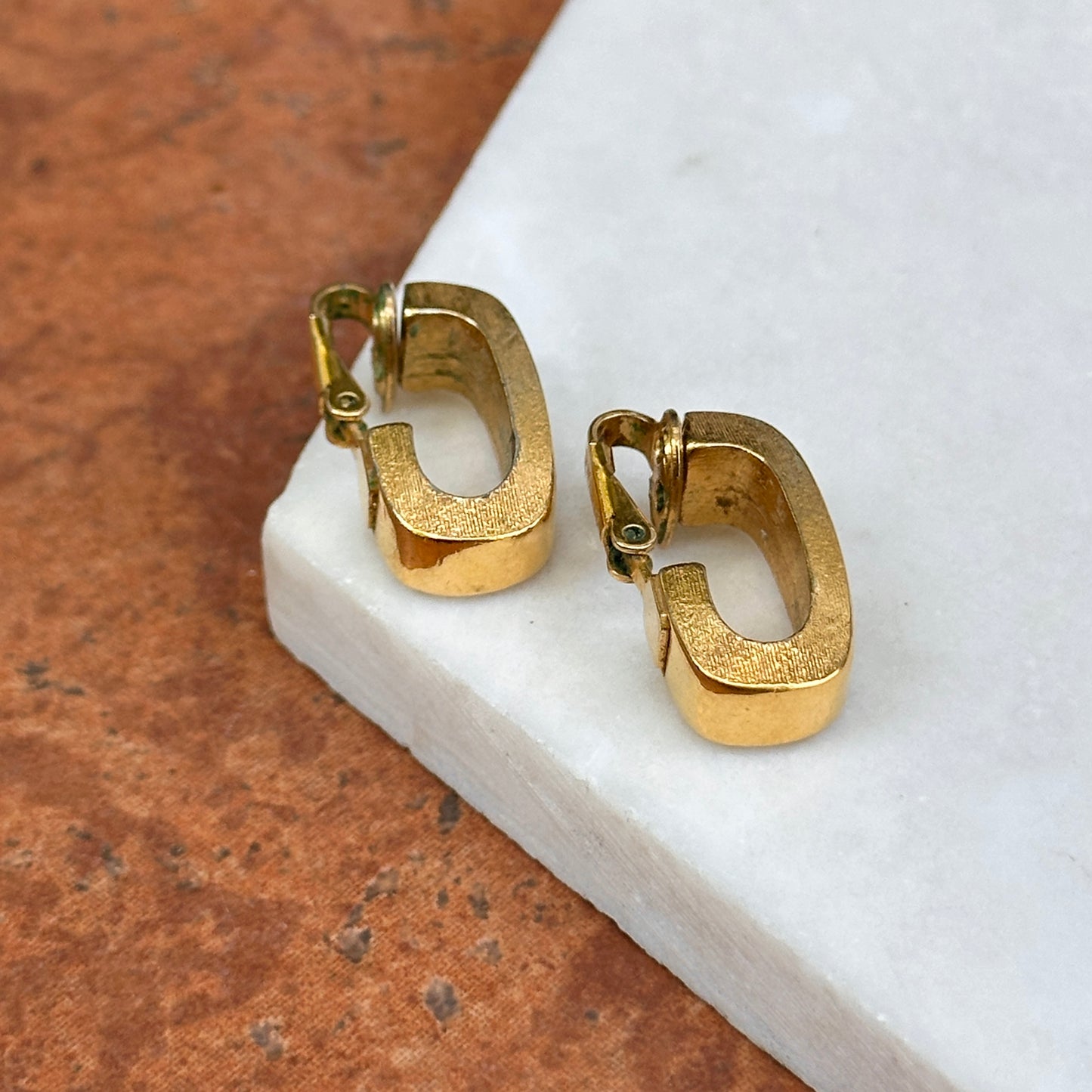 Estate Gold-Tone Half Hoop Clip Back Earrings