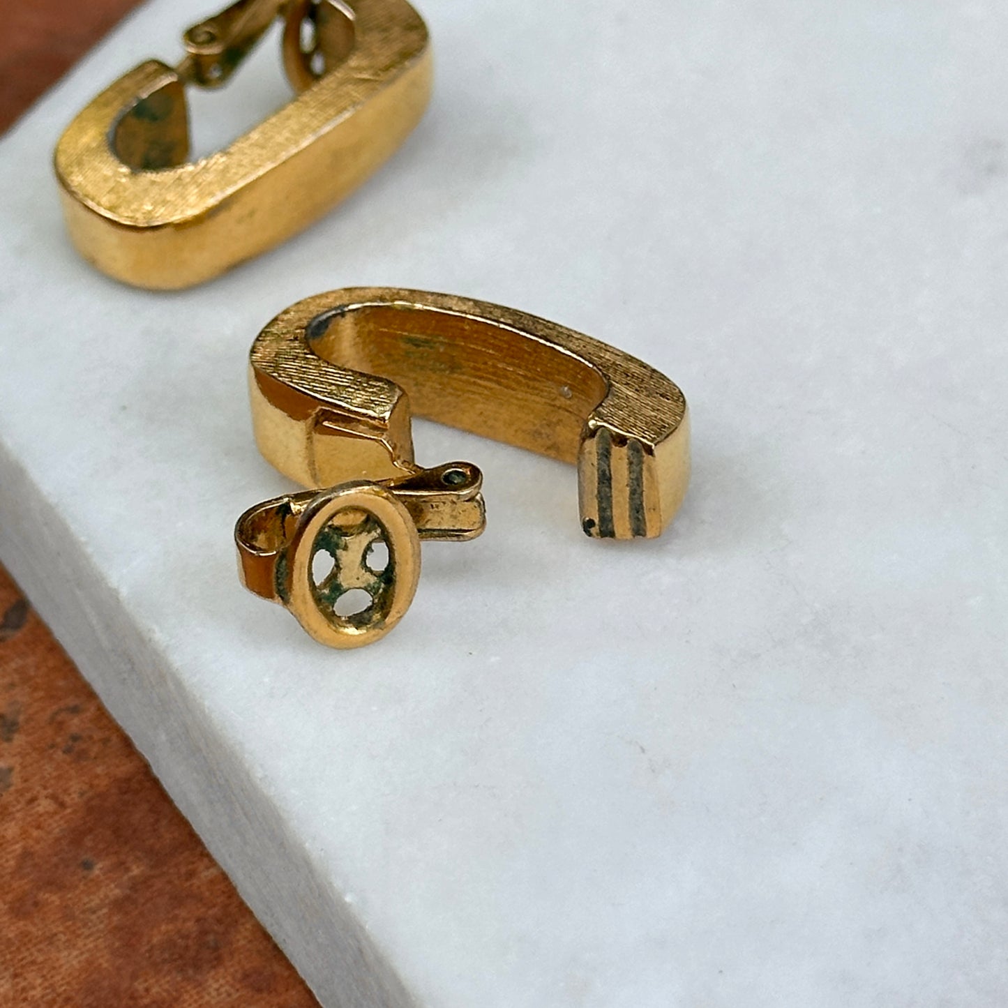 Estate Gold-Tone Half Hoop Clip Back Earrings