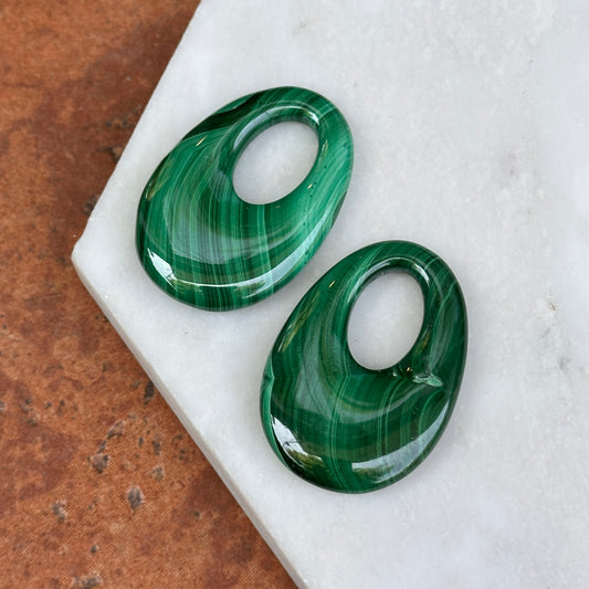Estate Green Malachite Oval Earring Charms