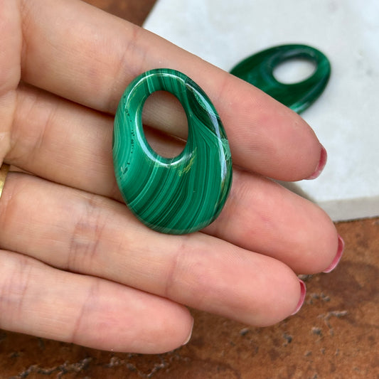 Estate Green Malachite Oval Earring Charms