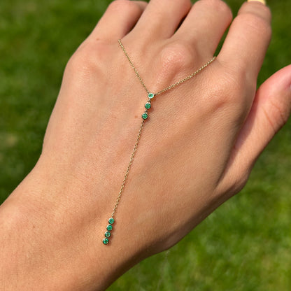 Estate 14KT Yellow Gold Bezel Emerald Lariat Necklace