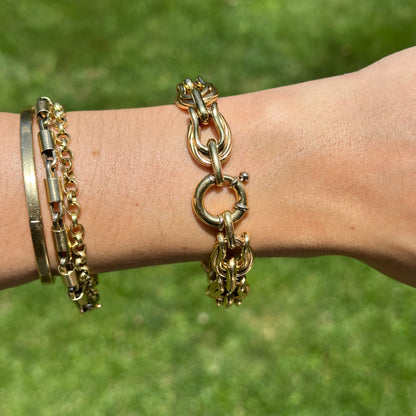 Estate 18KT Yellow Gold Toggle Clasp Horse-Bit Bridle Links Textured Bracelet