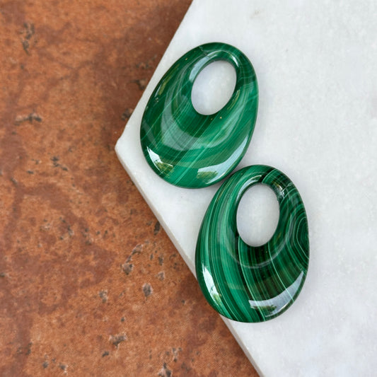 Estate Green Malachite Oval Earring Charms