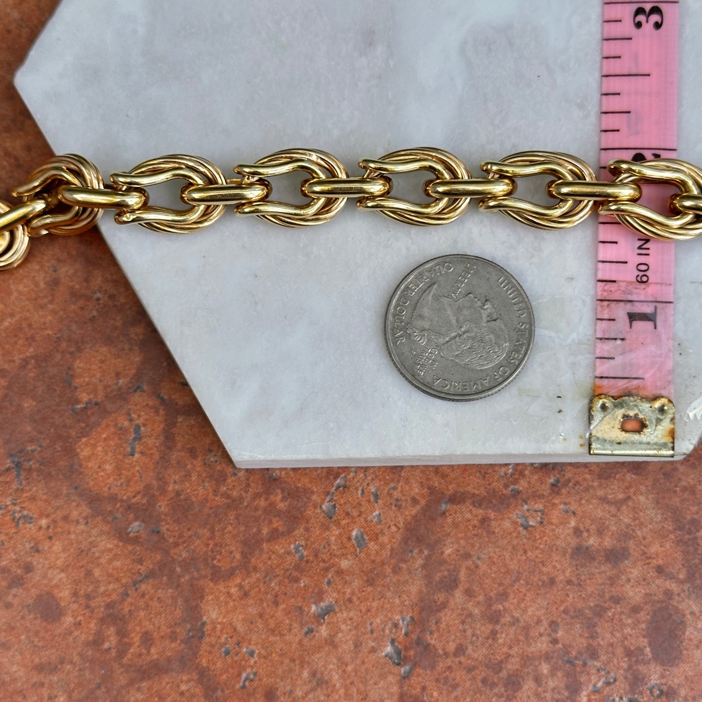 Estate 18KT Yellow Gold Toggle Clasp Horse-Bit Bridle Links Textured Bracelet