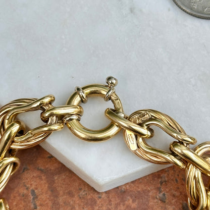 Estate 18KT Yellow Gold Toggle Clasp Horse-Bit Bridle Links Textured Bracelet