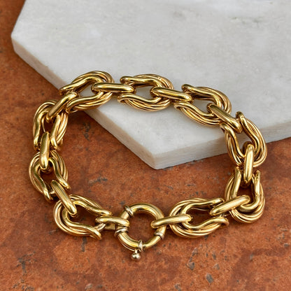Estate 18KT Yellow Gold Toggle Clasp Horse-Bit Bridle Links Textured Bracelet