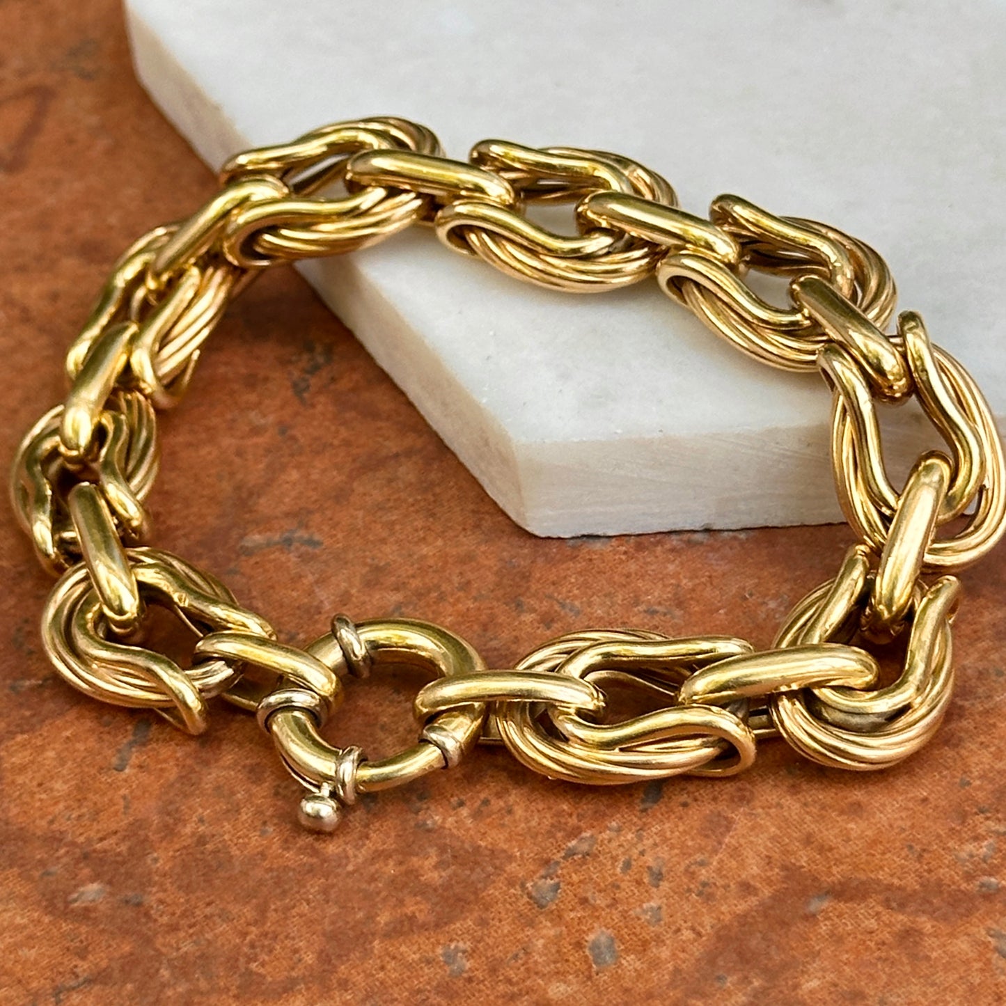 Estate 18KT Yellow Gold Toggle Clasp Horse-Bit Bridle Links Textured Bracelet