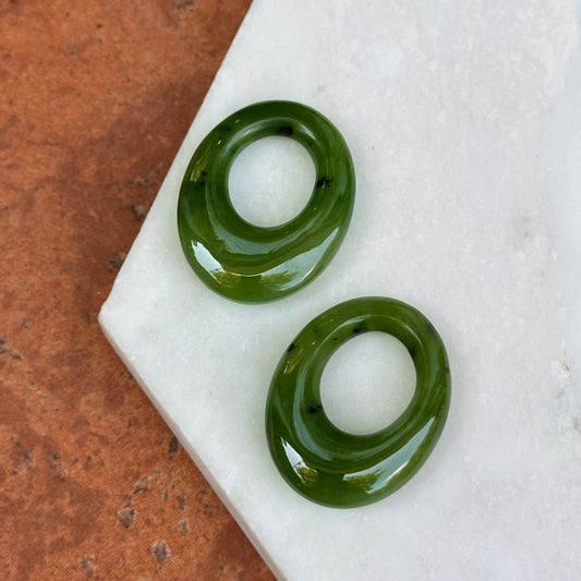 Vintage Serpentine Green Jade Oval Pendant Charm