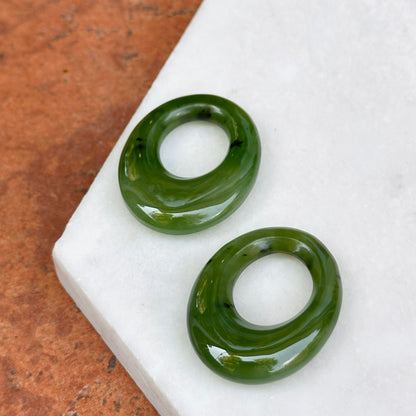 Vintage Serpentine Green Jade Oval Pendant Charm