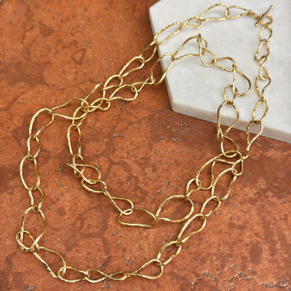 Estate 14KT Yellow Gold Oval Twisted Links Toggle Necklace 34"