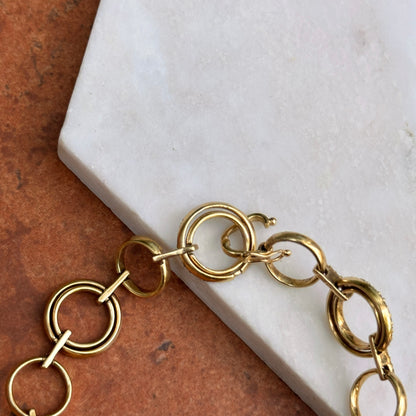 Estate 14KT Yellow Gold Round Open Circle Multi Links + Diamonds Bracelet