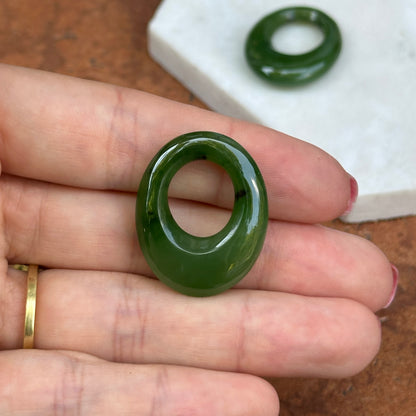 Vintage Serpentine Green Jade Oval Pendant Charm