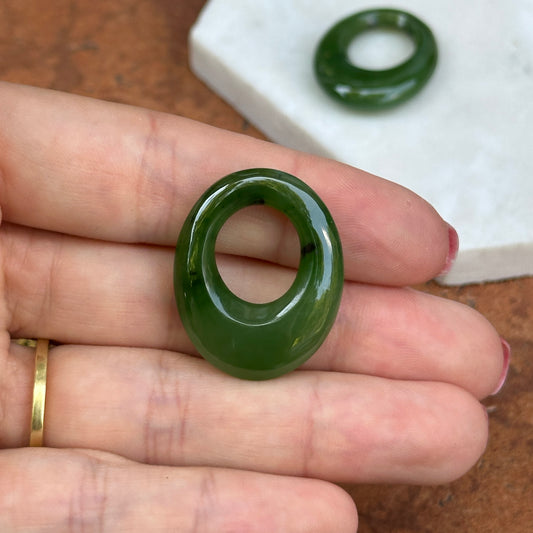 Vintage Serpentine Green Jade Oval Pendant Charm