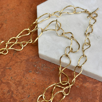 Estate 14KT Yellow Gold Oval Twisted Links Toggle Necklace 34"