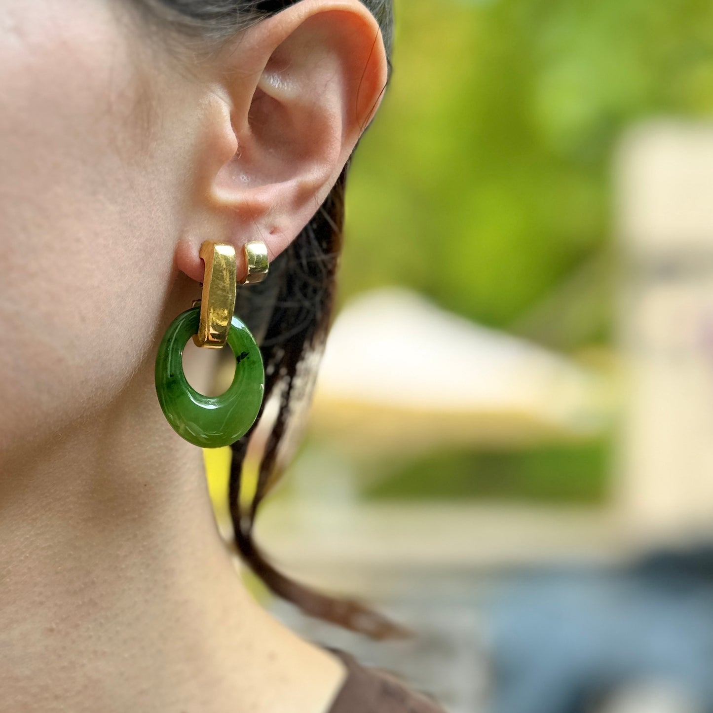 Vintage Serpentine Green Jade Oval Pendant Charm