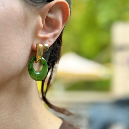 Vintage Serpentine Green Jade Oval Pendant Charm