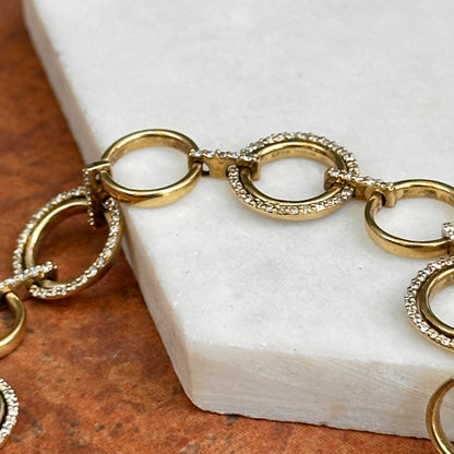 Estate 14KT Yellow Gold Round Open Circle Multi Links + Diamonds Bracelet