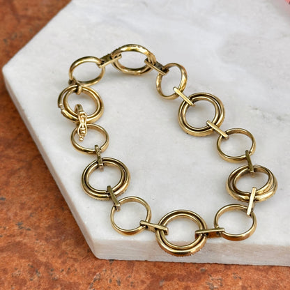 Estate 14KT Yellow Gold Round Open Circle Multi Links + Diamonds Bracelet