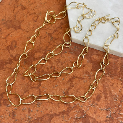 Estate 14KT Yellow Gold Oval Twisted Links Toggle Necklace 34"